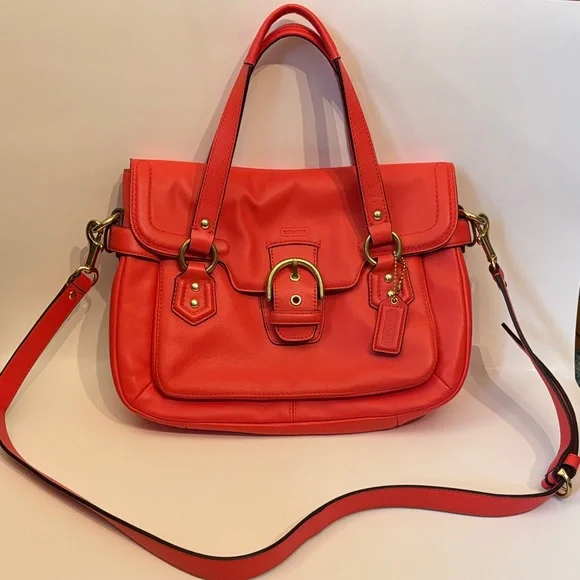 Coach Handbag Campbell Leather Small Flap Satchel Crossbody Hot Orange F27231 - Picture 3 of 12
